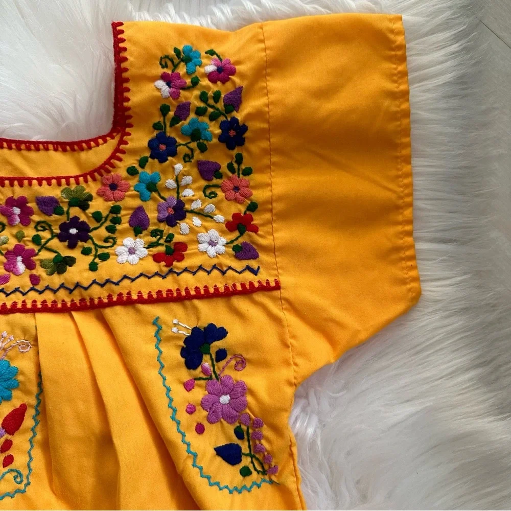 Vintage Mexican Oaxacan Embroidered Parrot Folk Peasant Loose Fit Dress, 10